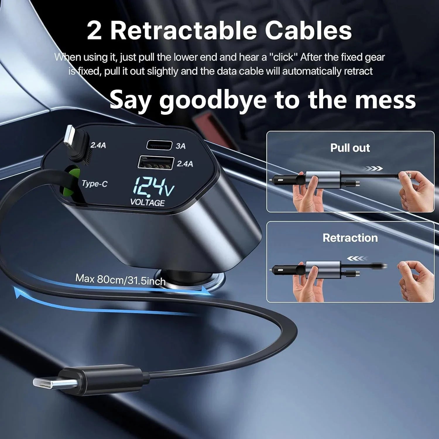 RideVolt Retractable 4 in 1 Car Phone Charger