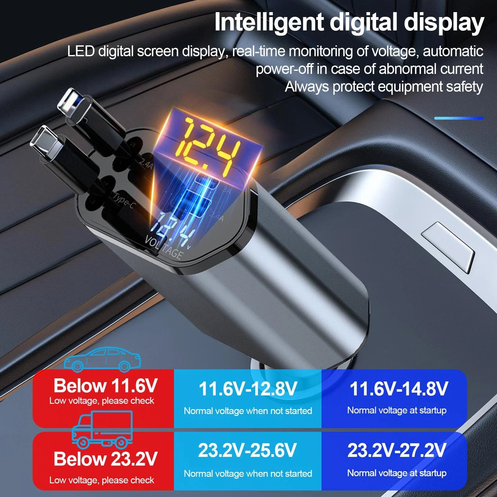 RideVolt Retractable 4 in 1 Car Phone Charger